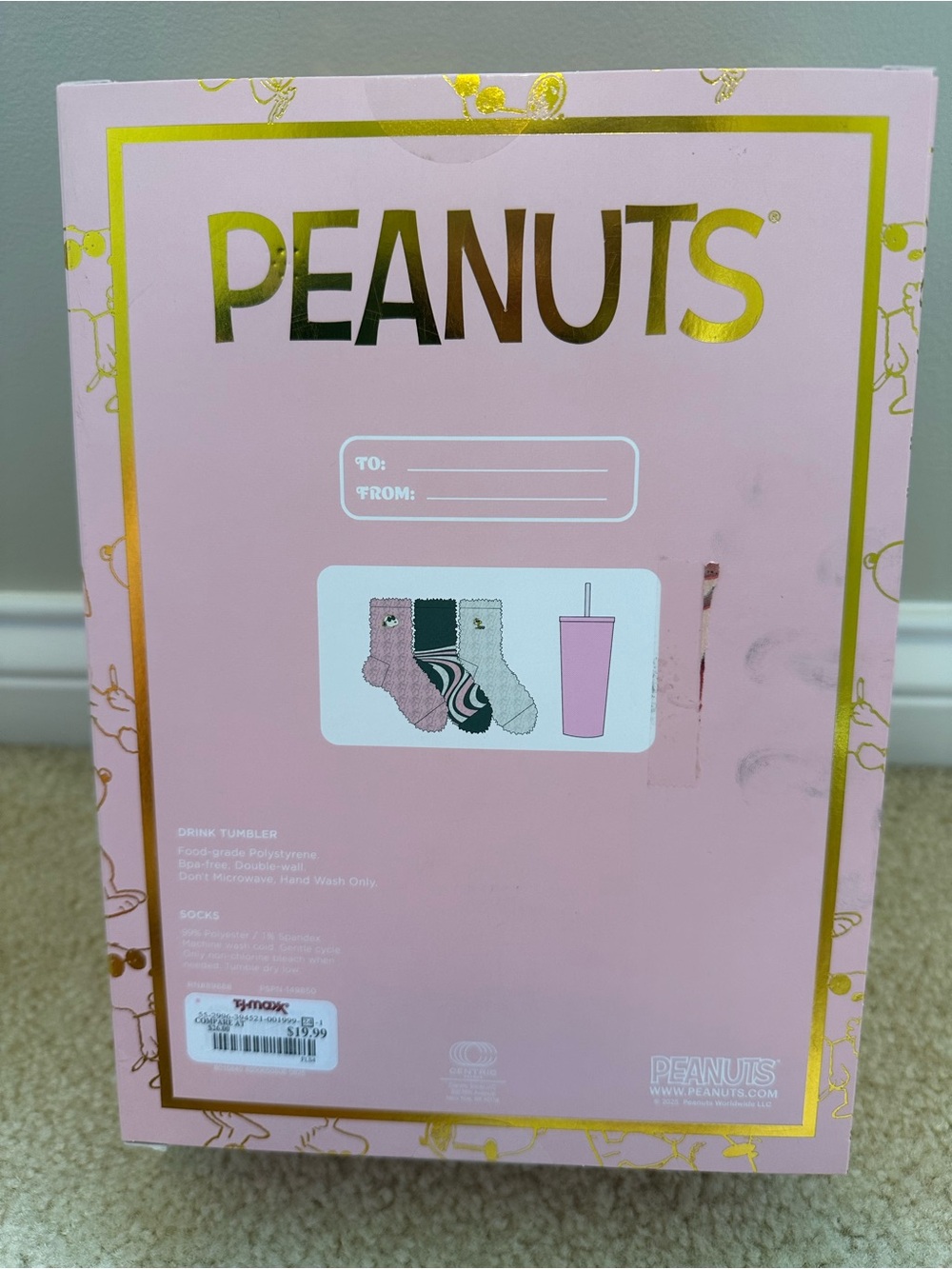 Peanuts Pink & White Snoopy Cozy Socks with Pink Textured Tumbler Gift Set - Picture 4 of 4